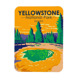 Yellowstone National Park Morning Glory Pool Retro Magneet