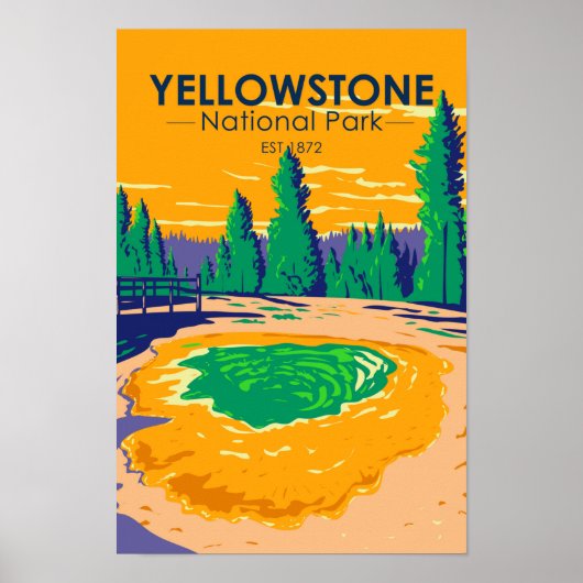 Yellowstone National Park Morning Glory Pool Retro Poster (Voorkant)