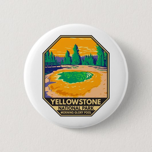 Yellowstone National Park Morning Glory Pool Retro Ronde Button 5,7 Cm (Voorkant)