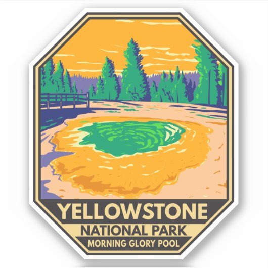 Yellowstone National Park Morning Glory Pool Retro Sticker (Voorkant)