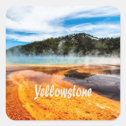 Yellowstone National Park Mountains Natuur Animals Vierkante Sticker (Voorkant)