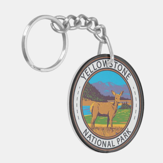 Yellowstone National Park Mule Deer Circle Sleutelhanger (Voorkant Links)