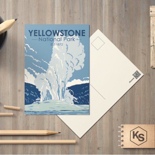 Yellowstone National Park Old Faithful Vintage Briefkaart