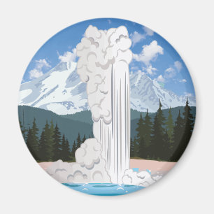 Yellowstone National Park Retro Old Faithful Magneet