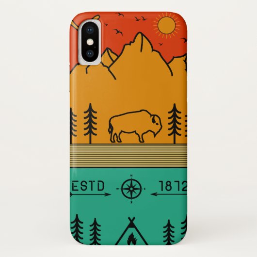 Yellowstone National Park Retro Wyoming USA Bison Case-Mate iPhone Case (Achterkant)