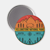 Yellowstone National Park Retro Wyoming USA Bison Magneet (Voorkant / Achterkant)
