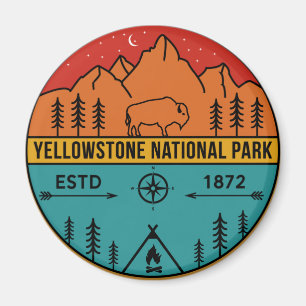 Yellowstone National Park Retro Wyoming USA Bison Magneet