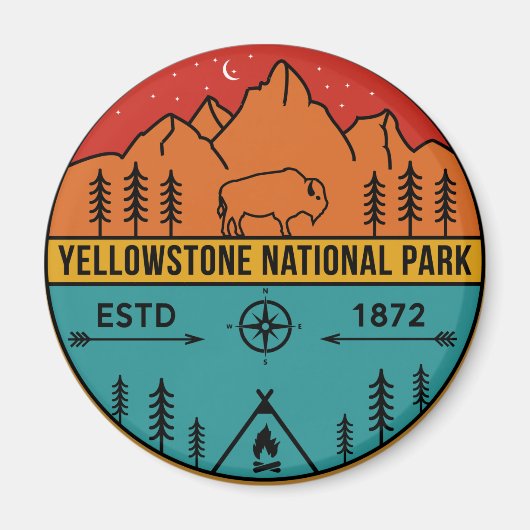 Yellowstone National Park Retro Wyoming USA Bison Magneet (Voorkant)
