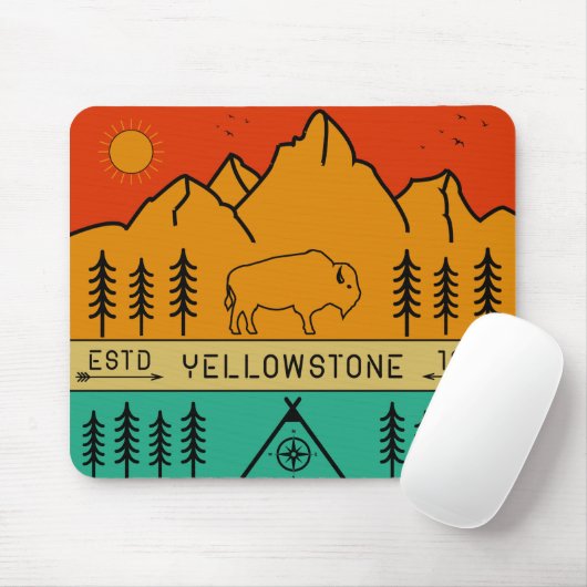 Yellowstone National Park Retro Wyoming USA Bison Muismat (Met muis)