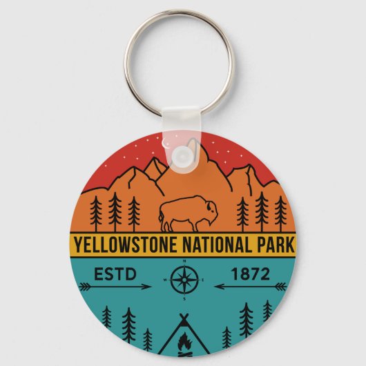 Yellowstone National Park Retro Wyoming USA Bison Sleutelhanger (Voorkant)