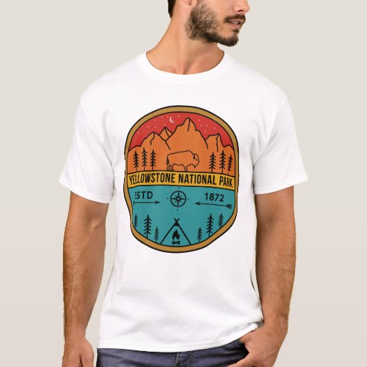 Yellowstone National Park Retro Wyoming USA Bison T-shirt (Voorkant)
