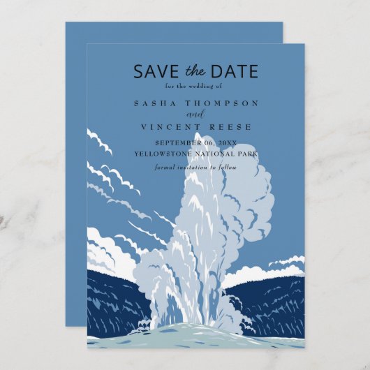 Yellowstone National Park Save The Date Retro Kaart (Voorkant / Achterkant)