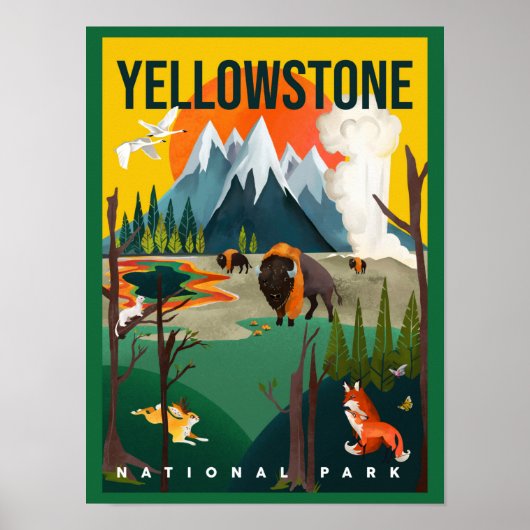 Yellowstone National Park Summer Road Trip Art Poster (Voorkant)