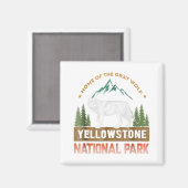 Yellowstone National Park T-Shirt Wolf  Mannen Magneet (Voorkant / Achterkant)