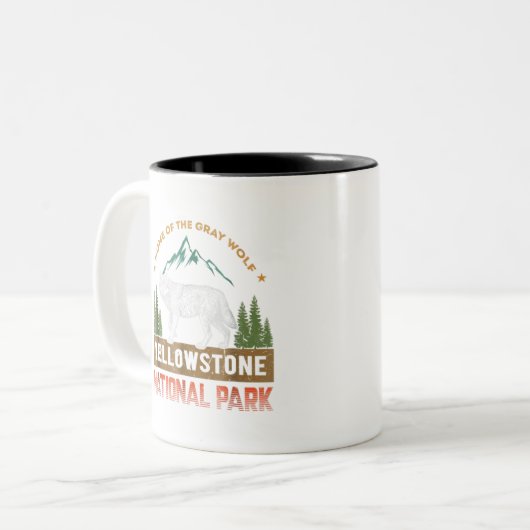 Yellowstone National Park T-Shirt Wolf  Mannen Tweekleurige Koffiemok (Voorkant links)
