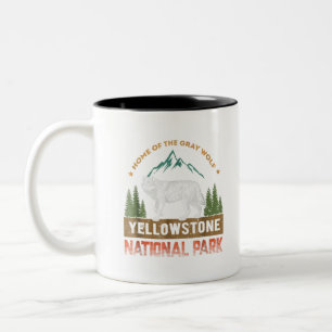 Yellowstone National Park T-Shirt Wolf  Mannen Tweekleurige Koffiemok