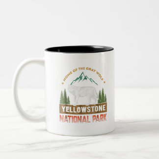 Yellowstone National Park T-Shirt Wolf  Mannen Tweekleurige Koffiemok