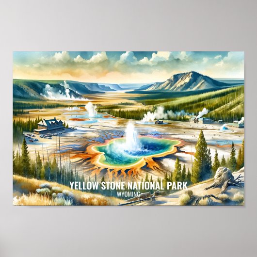 Yellowstone National Park Travel waterverf Poster (Voorkant)