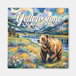Yellowstone National Park Vintage Bear Van Gogh Magneet