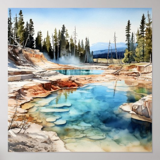Yellowstone National Park Waterverf Art Print (Voorkant)