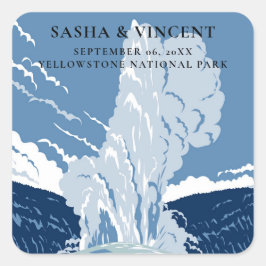 Yellowstone National Park Wedding Retro Vierkante Sticker