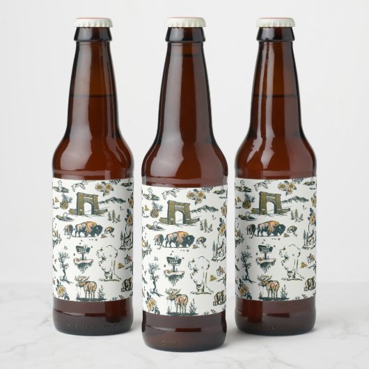 Yellowstone National Park Wildlife Pattern Bier Etiket (Flessen)