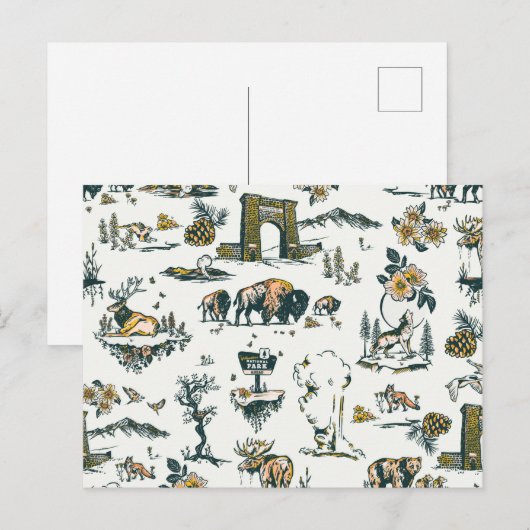 Yellowstone National Park Wildlife Pattern Briefkaart (Voorkant / Achterkant)