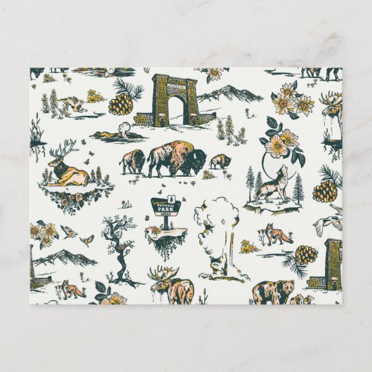 Yellowstone National Park Wildlife Pattern Briefkaart (Voorkant)