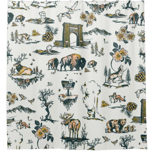 Yellowstone National Park Wildlife Pattern Douchegordijn (Voorkant)