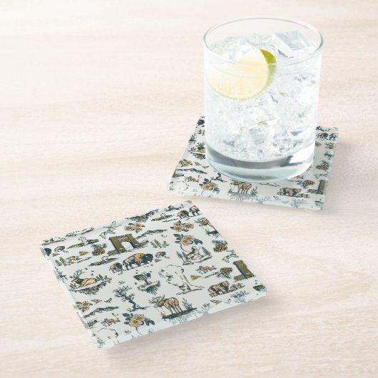 Yellowstone National Park Wildlife Pattern Glazen Onderzetter (Schuin)