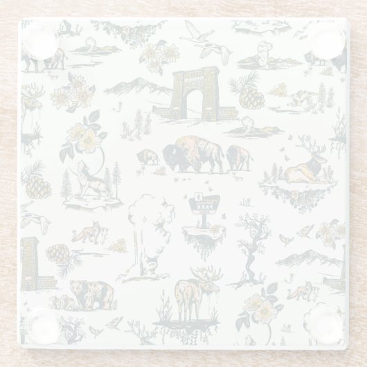 Yellowstone National Park Wildlife Pattern Glazen Onderzetter (Achterkant)