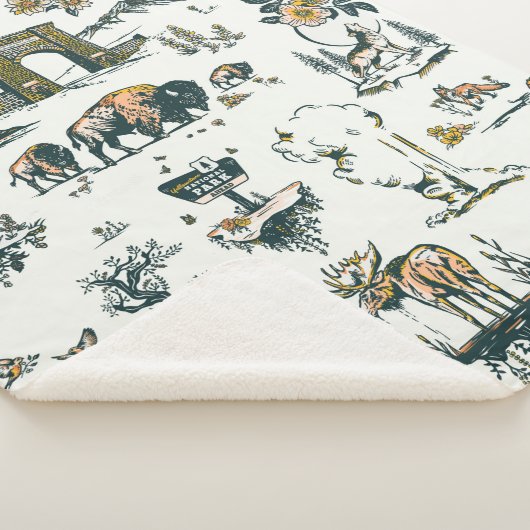 Yellowstone National Park Wildlife Pattern Sherpa Deken (3/4)