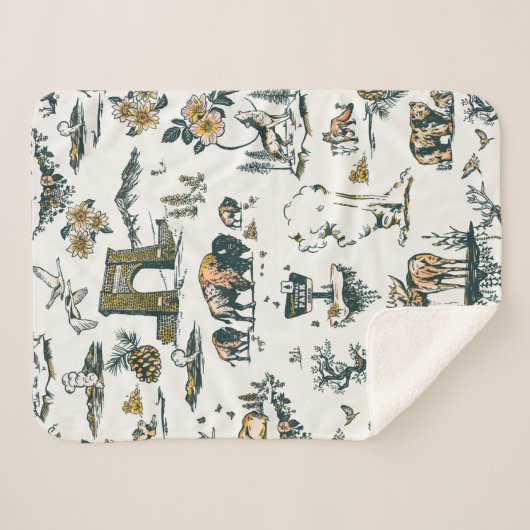 Yellowstone National Park Wildlife Pattern Sherpa Deken (Voorkant (horizontaal))