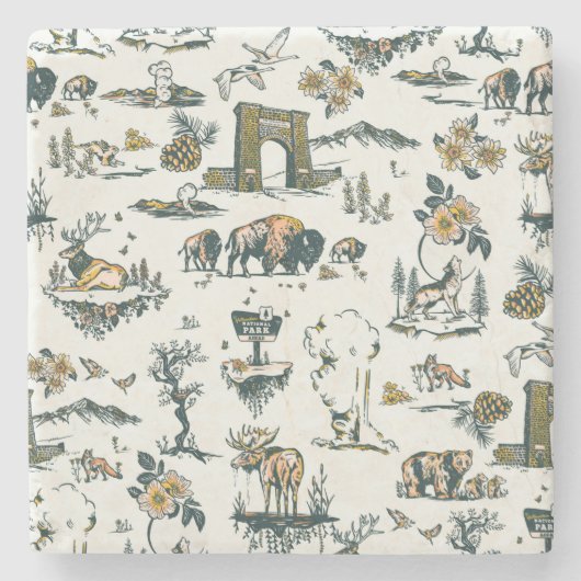 Yellowstone National Park Wildlife Pattern Stenen Onderzetter (Voorkant)