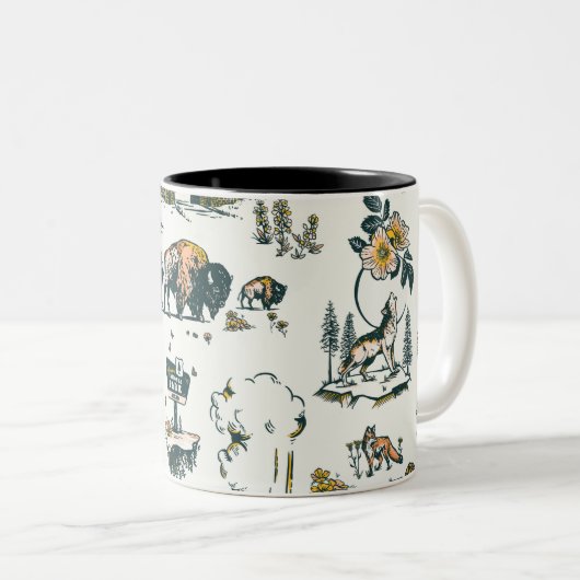 Yellowstone National Park Wildlife Pattern Tweekleurige Koffiemok (Voorkant rechts)