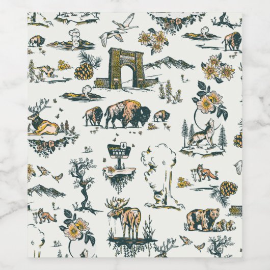 Yellowstone National Park Wildlife Pattern Wijn Etiket (Enkel label)