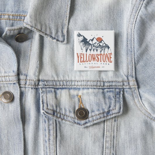 Yellowstone National Park Wolf Mountains  Vierkante Button 5,1 Cm (In situ)