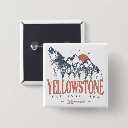 Yellowstone National Park Wolf Mountains  Vierkante Button 5,1 Cm (Voorkant /achterkant)