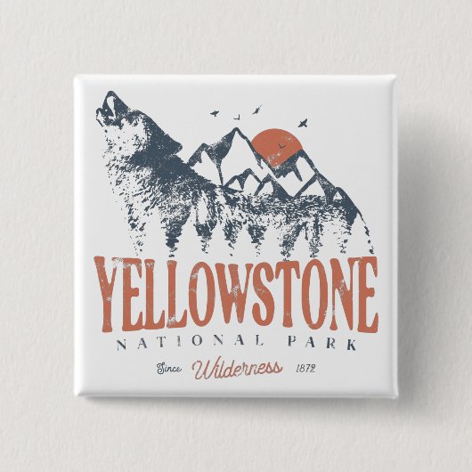 Yellowstone National Park Wolf Mountains Vierkante Button 5,1 Cm (Voorkant)
