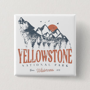 Yellowstone National Park Wolf Mountains  Vierkante Button 5,1 Cm