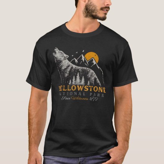 Yellowstone National Park Wolf Mountains Vintage T-shirt (Voorkant)