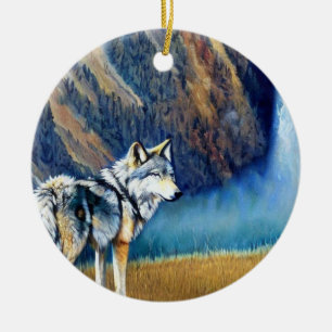 Yellowstone National Park Wolf schilderij Keramisch Ornament