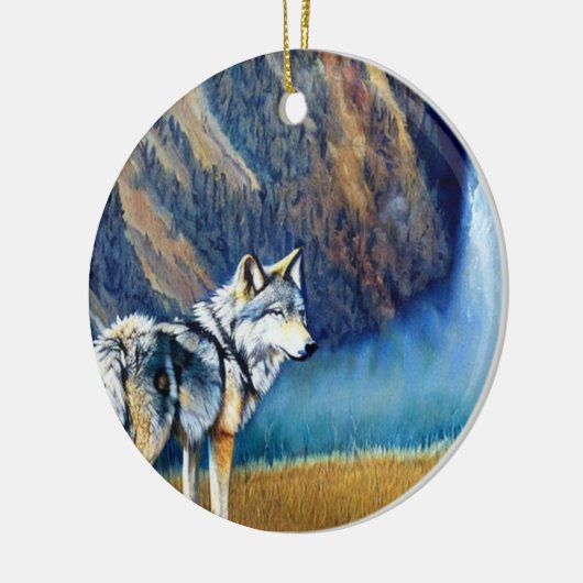 Yellowstone National Park Wolf schilderij Keramisch Ornament (Links)