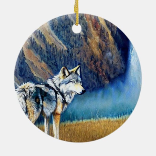 Yellowstone National Park Wolf schilderij Keramisch Ornament (Achterkant)