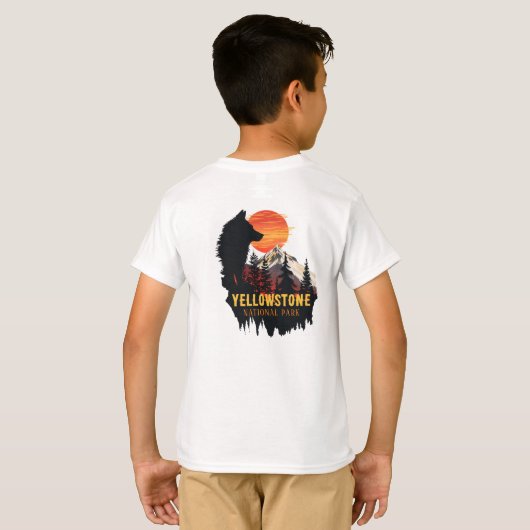 Yellowstone National Park, Wolf Sinaasappel Sunset T-shirt (Achterkant volledig)