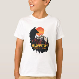 Yellowstone National Park, Wolf Sinaasappel Sunset T-shirt