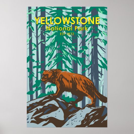 Yellowstone National Park Wolverine Vintage Poster (Voorkant)