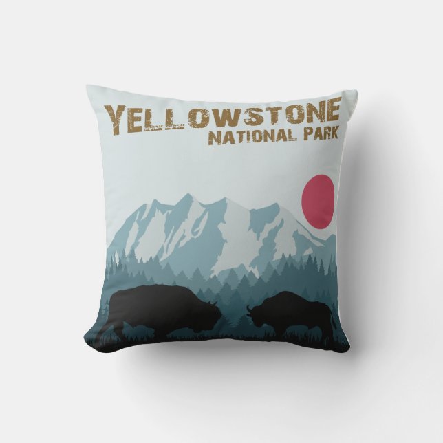 Yellowstone National Park WY  Style Bison Buitenkussen (Voorkant)