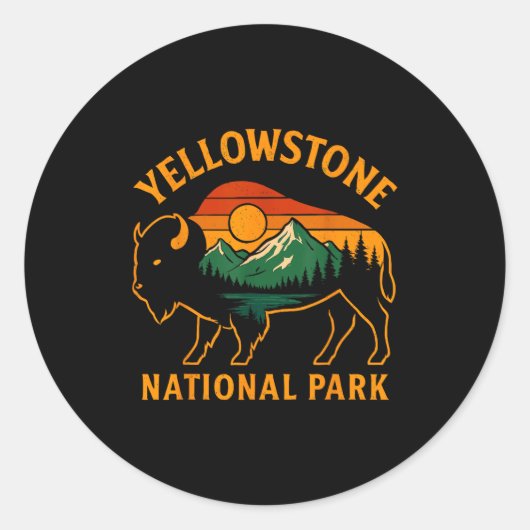 Yellowstone National Park Wyoming Buffalo Bison Su Ronde Sticker (Voorkant)