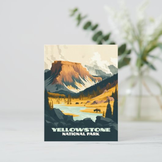Yellowstone National Park Wyoming Mountains Retro Briefkaart (Staand voorkant)